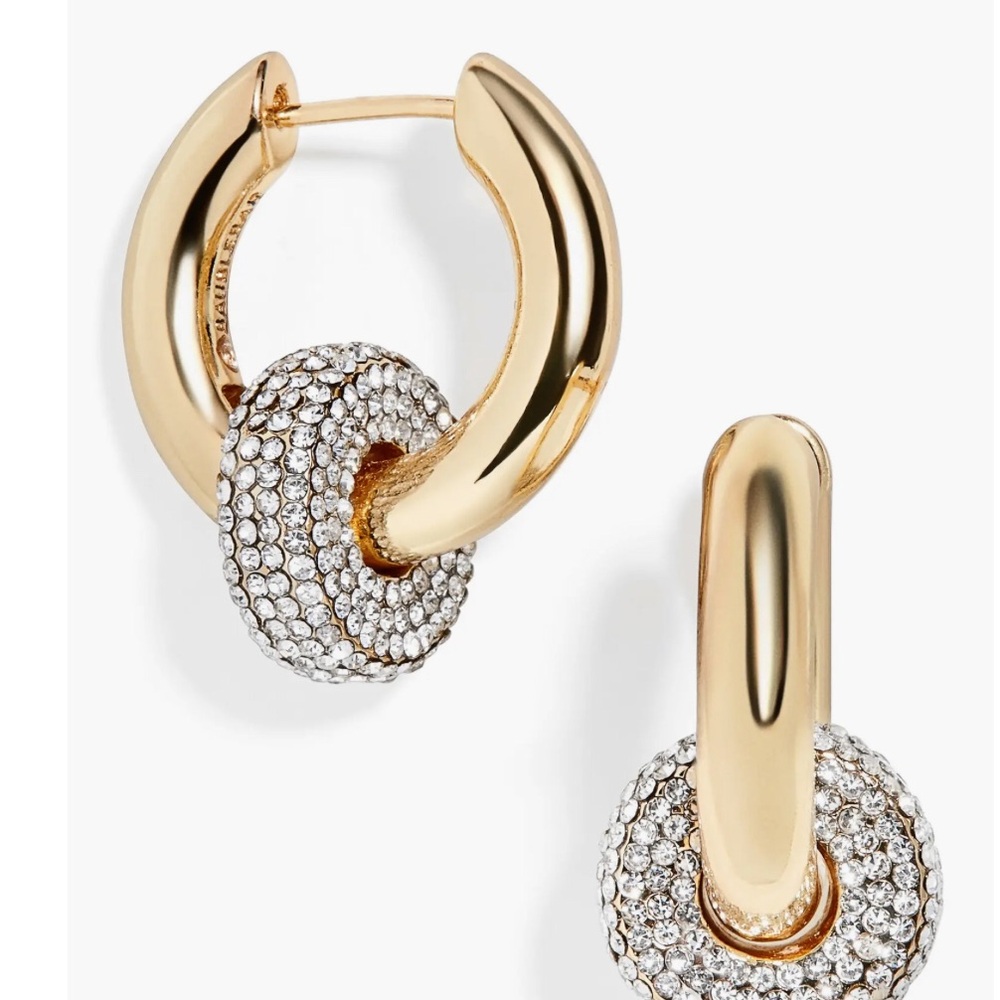 BaubleBar Gaia Interlocking Pave Hoop Gold-Tone Drop Earrings Modern Classic NEW